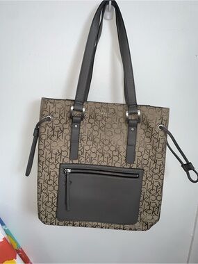 Calvin Klein Taupe and Dark Brown Signature Tote
